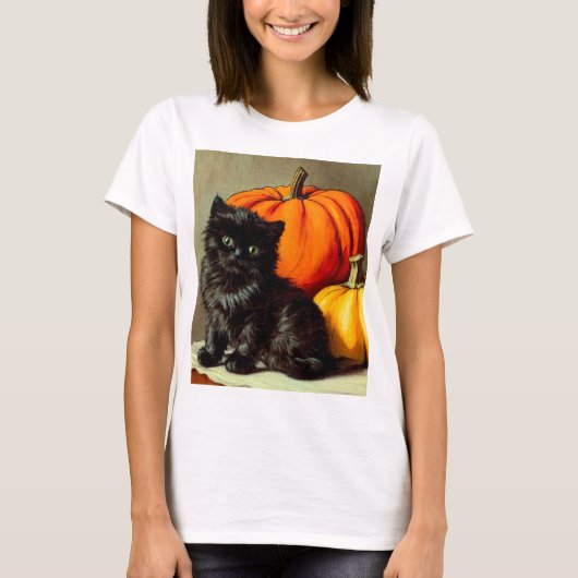  Halloween zwarte kat en pompoenen T-shirt (Voorkant)