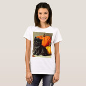  Halloween zwarte kat en pompoenen T-shirt (Voorkant volledig)