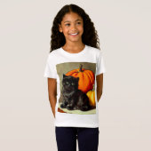  Halloween zwarte kat en pompoenen T-shirt (Voorkant volledig)