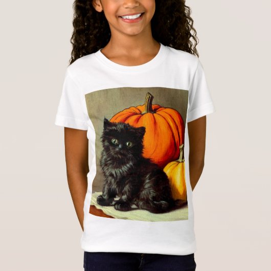  Halloween zwarte kat en pompoenen T-shirt (Voorkant)