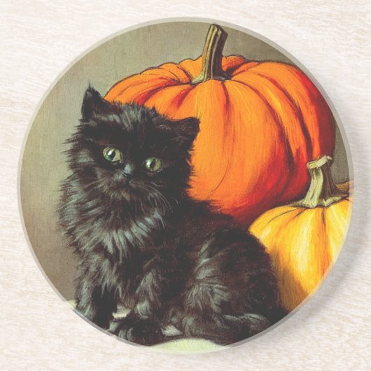  Halloween zwarte kat en pompoenen Zandsteen Onderzetter (Voorkant)
