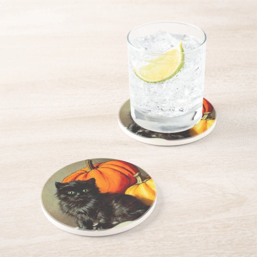  Halloween zwarte kat en pompoenen Zandsteen Onderzetter (Zijkant)
