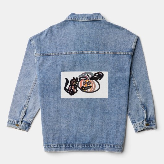 Halloween zwarte kat en raaf denim jacket (Achterkant)