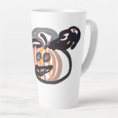 Halloween zwarte kat en raaf latte mok (Rechterhoek)