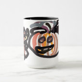 Halloween zwarte kat en raaf mok (Midden)