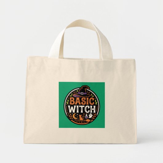Halloween: zwarte kat en spook – Basic Heks. Mini Tote Bag (Voorkant)