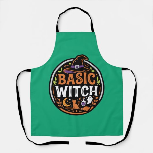 Halloween: zwarte kat en spook – Basic Heks. Schort (Voorkant)