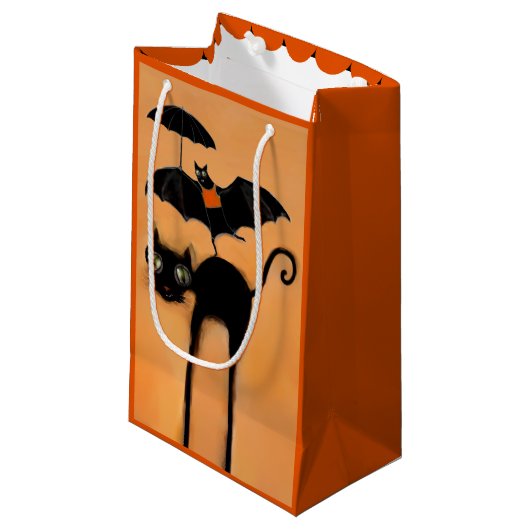 Halloween Zwarte Kat en Vleermuis Klein Cadeauzakje (Voorkant Gekanteld)