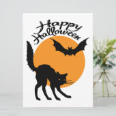 Halloween zwarte kat en vleermuis met maan, hallow kaart (Staand voorkant)
