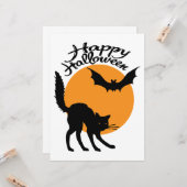 Halloween zwarte kat en vleermuis met maan, hallow kaart (Voorkant / Achterkant in situ)