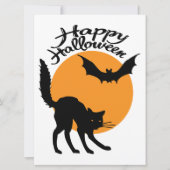 Halloween zwarte kat en vleermuis met maan, hallow kaart (Voorkant)