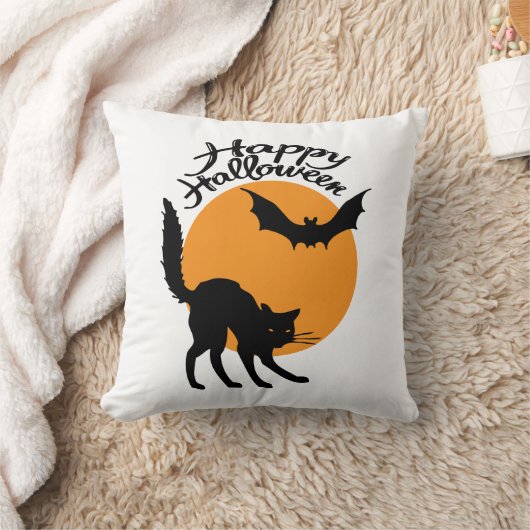 Halloween zwarte kat en vleermuis met maan, hallow kussen (Deken)