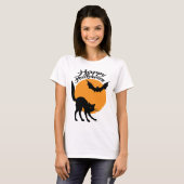 Halloween zwarte kat en vleermuis met maan, hallow t-shirt (Voorkant volledig)