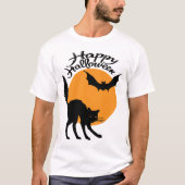 Halloween zwarte kat en vleermuis met maan, hallow t-shirt (Voorkant)
