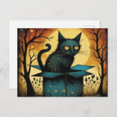 Halloween zwarte kat en volle maan briefkaart (Voorkant / Achterkant)