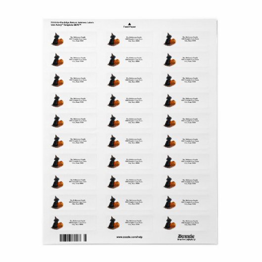 Halloween zwarte kat etiket (Full Sheet)