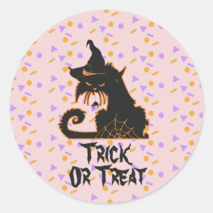 Halloween Zwarte Kat Feest Confetti Roze Ronde Sticker
