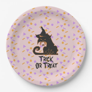 Halloween Zwarte Kat Feestconfetti Roze    Papieren Bordje