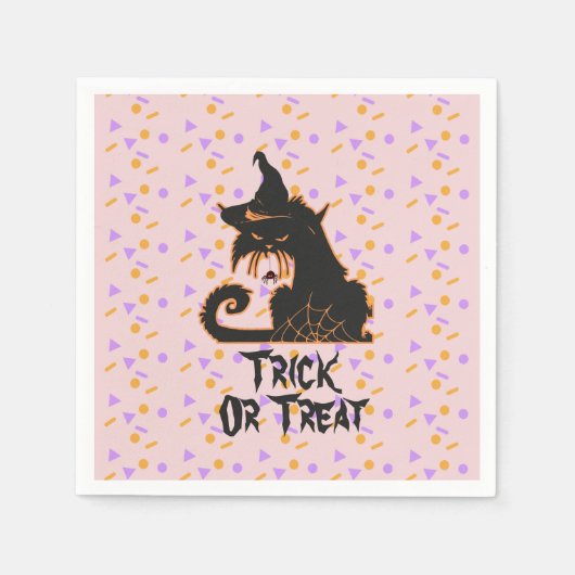 Halloween Zwarte Kat Feestconfetti Roze Servet (Voorkant)