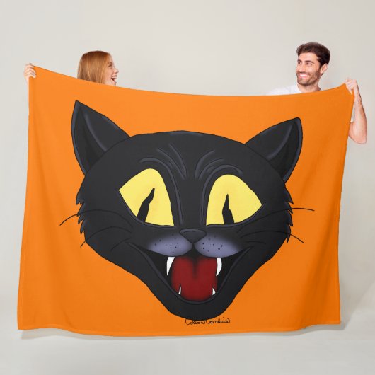 Halloween Zwarte Kat Fleece Deken (In situ)