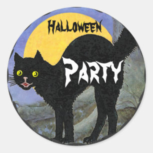 HALLOWEEN zwarte kat gedrukt met gele volle maan Ronde Sticker