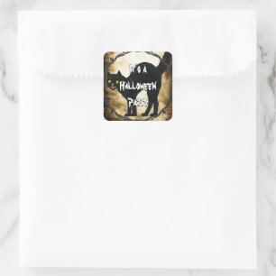 HALLOWEEN Zwarte Kat Gedrukt Nagemaakte Verschroei Vierkante Sticker