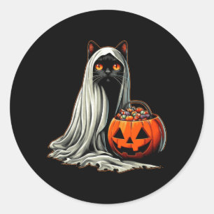 Halloween Zwarte Kat Geest Kostuum Pompoen 1 Ronde Sticker