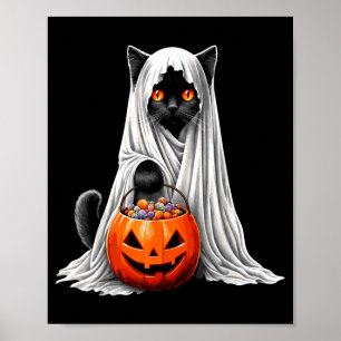 Halloween Zwarte Kat Geest Kostuum Pompoen Poster