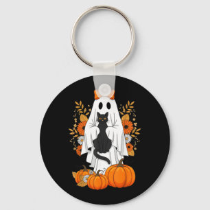 Halloween Zwarte Kat Geest Pompoen Schattig Herfst Sleutelhanger