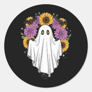 Halloween Zwarte Kat Geest Suower Vleermuis Bloemi Ronde Sticker