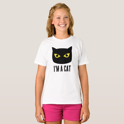 Halloween zwarte kat gele ogen Ik ben een kat T-shirt (Voorkant volledig)