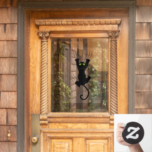Halloween Zwarte Kat Glijdend Langs Glas Raamsticker (Huis Deur)
