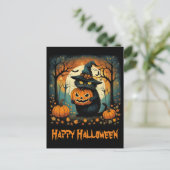Halloween Zwarte Kat Griezelige Pompoen Volle Maan Briefkaart (Staand voorkant)