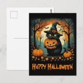 Halloween Zwarte Kat Griezelige Pompoen Volle Maan Briefkaart (Voorkant / Achterkant)
