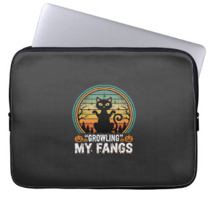 Halloween Zwarte Kat Grijnende Mijn Hoektanden Ret Laptop Sleeve