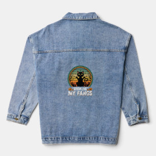 Halloween Zwarte Kat Grijnst Mijn Tanden Retro Des Denim Jacket