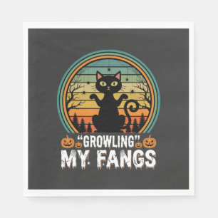 Halloween Zwarte Kat Grijnst Mijn Tanden Retro Des Servet