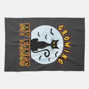 Halloween Zwarte Kat Groei Mijn Hoektanden Ontwerp Theedoek