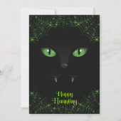 Halloween Zwarte Kat Groene Webben Feestdagenkaart (Voorkant)