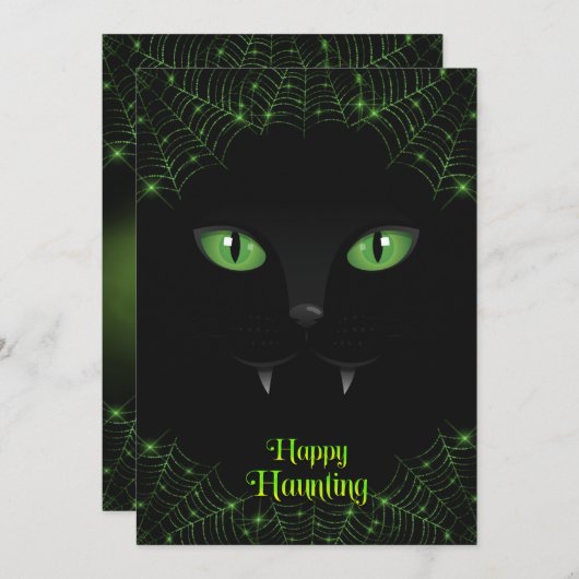 Halloween Zwarte Kat Groene Webben Feestdagenkaart (Voorkant / Achterkant)