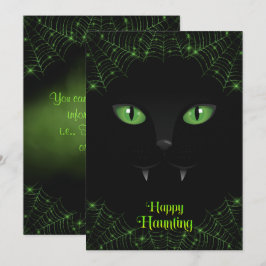 Halloween Zwarte Kat Groene Webben Feestdagenkaart