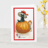  Halloween Zwarte Kat Groet Kaart (Gele Bloem)