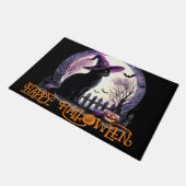 Halloween zwarte kat heks en vleermuizen deurmat (Schuin)