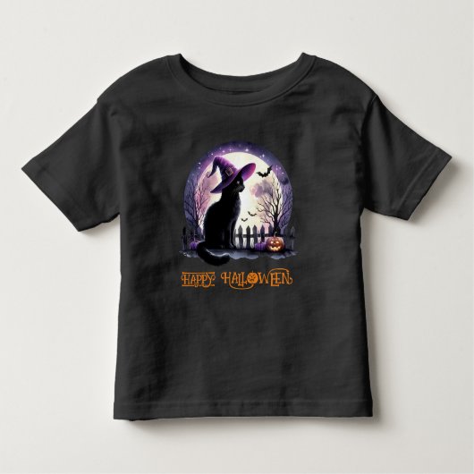 Halloween zwarte kat heks en vleermuizen kinder shirts (Voorkant)