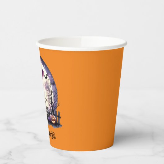 Halloween zwarte kat heks en vleermuizen papieren bekers (Links)