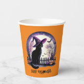 Halloween zwarte kat heks en vleermuizen papieren bekers (Voorkant)