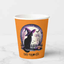 Halloween zwarte kat heks en vleermuizen