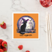 Halloween zwarte kat heks en vleermuizen servet (Insitu)