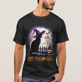 Halloween zwarte kat heks en vleermuizen t-shirt