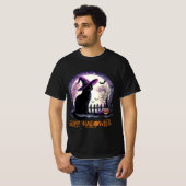 Halloween zwarte kat heks en vleermuizen t-shirt (Voorkant volledig)
